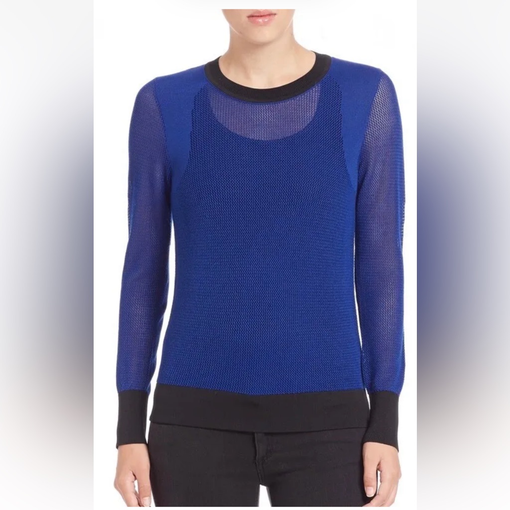 Rag & Bone Womens Mesh Knit Blouse Blue Long Sleeve Crew Top S